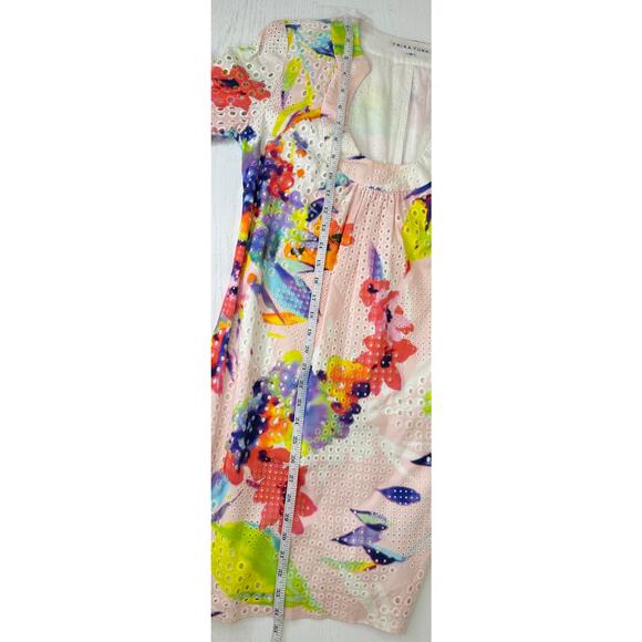 Trina Turk Knee Length Eyelet Dress Rainbow 3/4 Bell Sleeve Vacay Summer Beach 2 - Picture 10 of 11